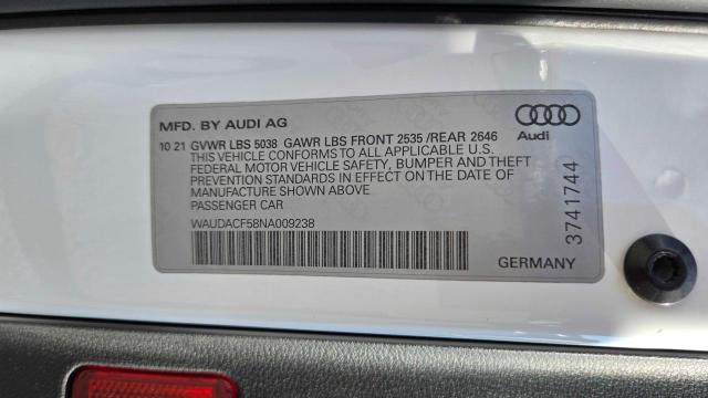 2022 AUDI A5 PREMIUM WAUDACF58NA009238