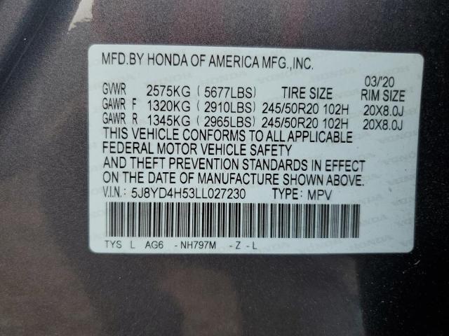 2020 ACURA MDX TECHNO 5J8YD4H53LL027230