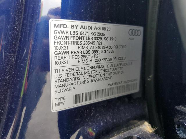 2021 AUDI Q8 PREMIUM WA1EVAF15MD002610