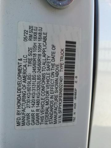 2022 HONDA RIDGELINE 5FPYK3F83NB027401