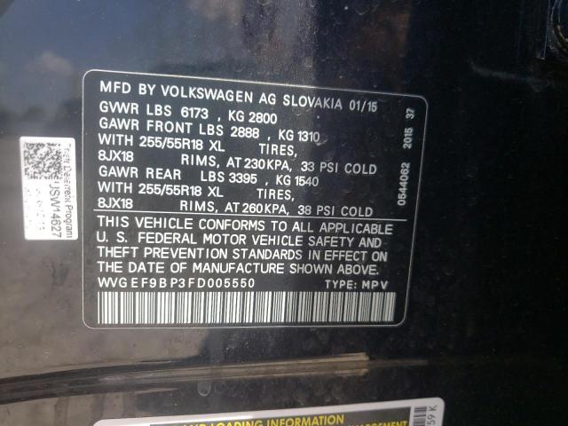 2015 VOLKSWAGEN TOUAREG V6 WVGEF9BP3FD005550