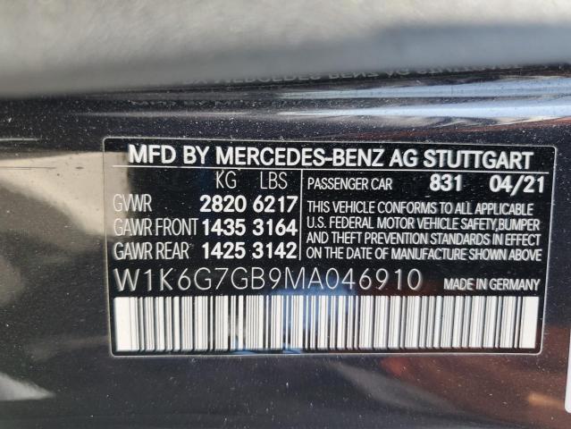 2021 MERCEDES-BENZ S 580 4MAT W1K6G7GB9MA046910