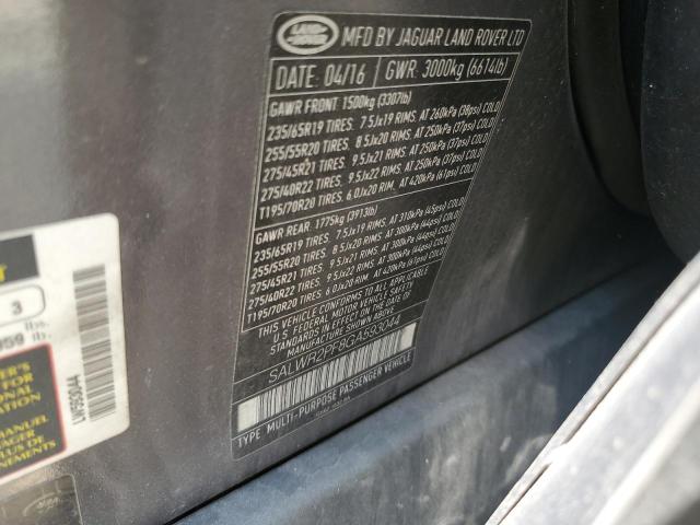 2016 LAND ROVER RANGE ROVE SALWR2PF8GA593044