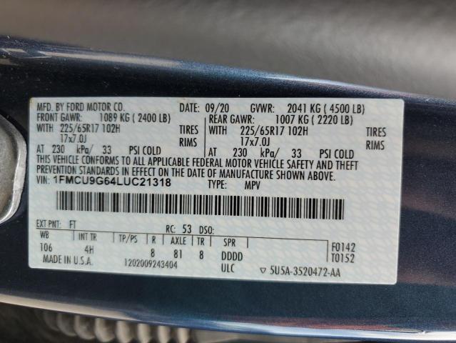 2020 FORD ESCAPE SE - 1FMCU9G64LUC21318