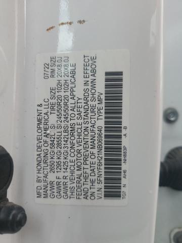 2022 HONDA PILOT SE 5FNYF6H21NB069640