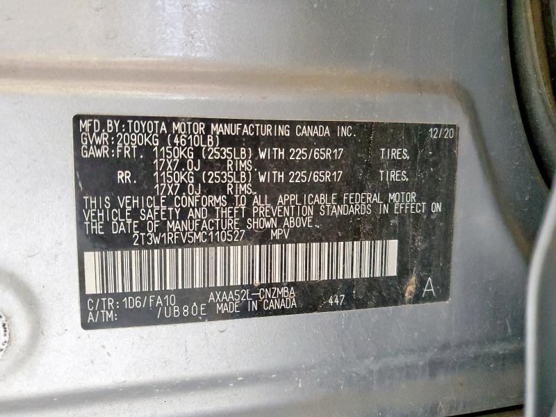 2021 TOYOTA RAV4 XLE 2T3W1RFV5MC110527
