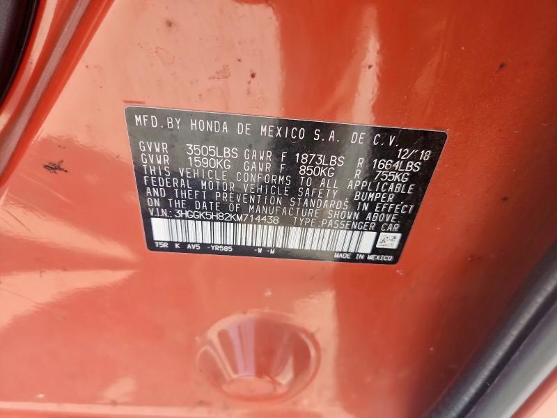 2019 HONDA FIT EX 3HGGK5H82KM714438
