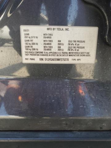 2021 TESLA MODEL Y 5YJYGAEE9MF275270