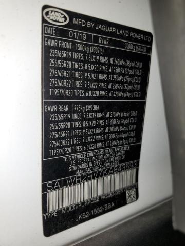 2019 LAND ROVER RANGE ROVE SALWR2RV7KA843693
