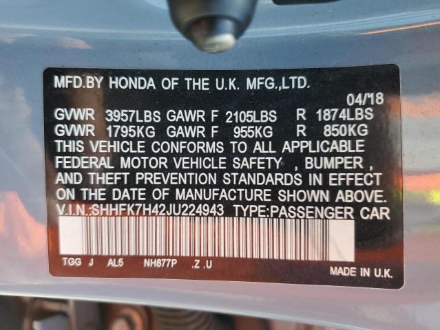 2018 HONDA CIVIC SPOR - SHHFK7H42JU224943