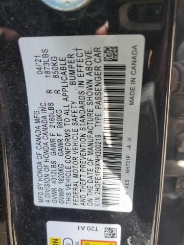 2022 HONDA CIVIC TOUR - 2HGFE1F9XNH300219