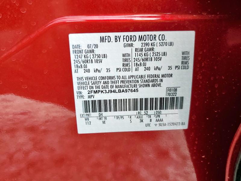 2020 FORD EDGE SEL - 2FMPK3J94LBA97645