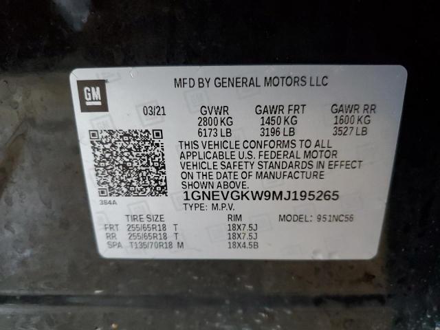 2021 CHEVROLET TRAVERSE LT 1GNEVGKW9MJ195265