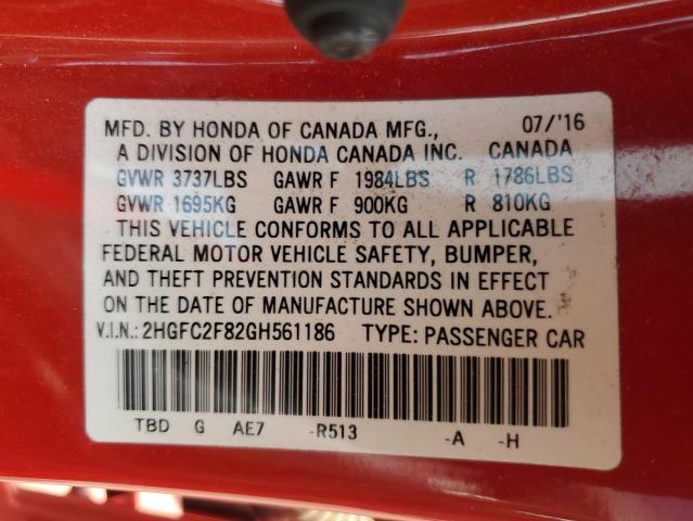 2016 HONDA CIVIC EX - 2HGFC2F82GH561186
