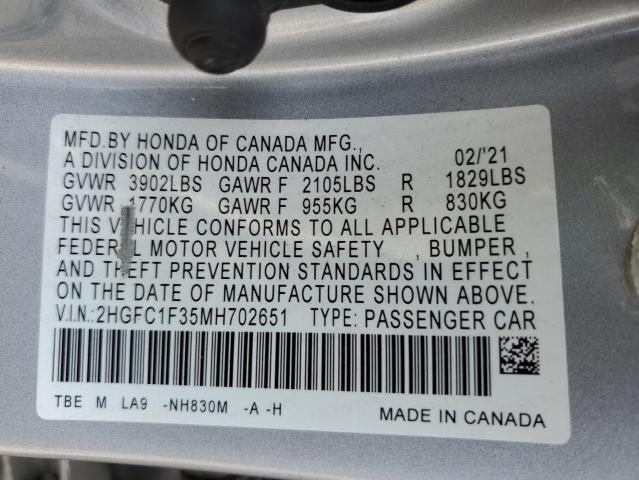 2021 HONDA CIVIC EX - 2HGFC1F35MH702651