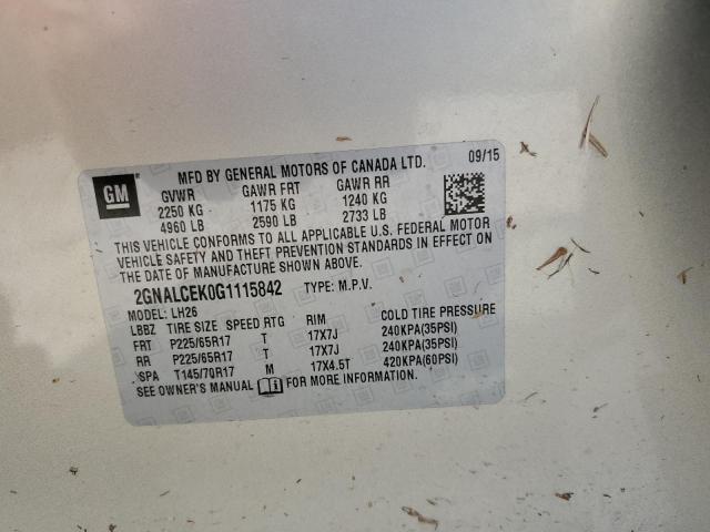 2016 CHEVROLET EQUINOX LT 2GNALCEK0G1115842