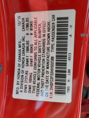 2017 HONDA CIVIC LX 2HGFC2F53HH502588
