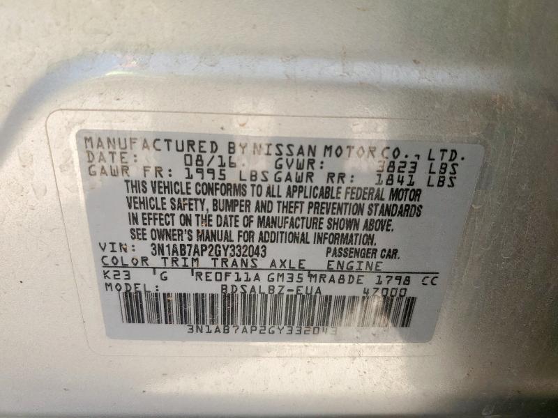 2016 NISSAN SENTRA S 3N1AB7AP2GY332043