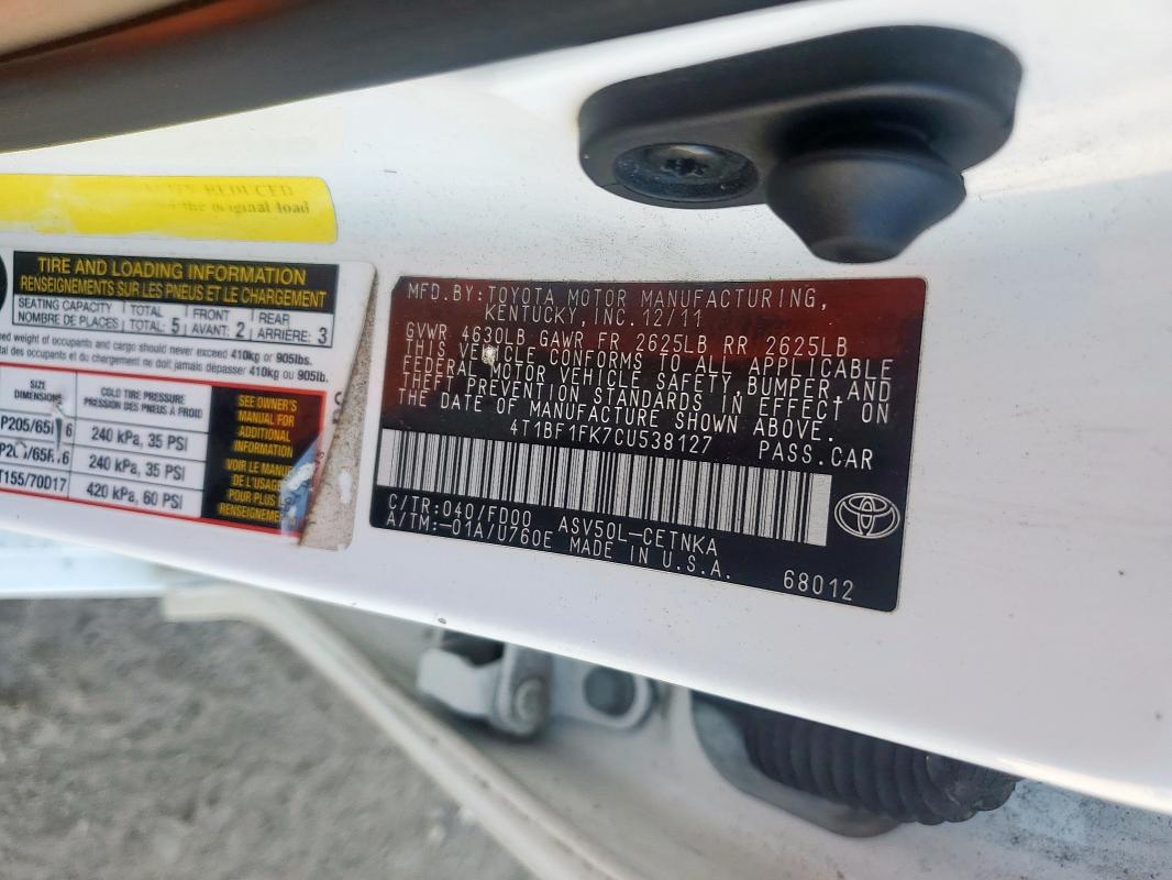 2012 TOYOTA CAMRY BASE - 4T1BF1FK7CU538127