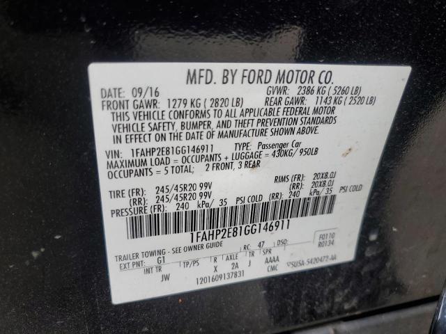 2016 FORD TAURUS SEL 1FAHP2E81GG146911