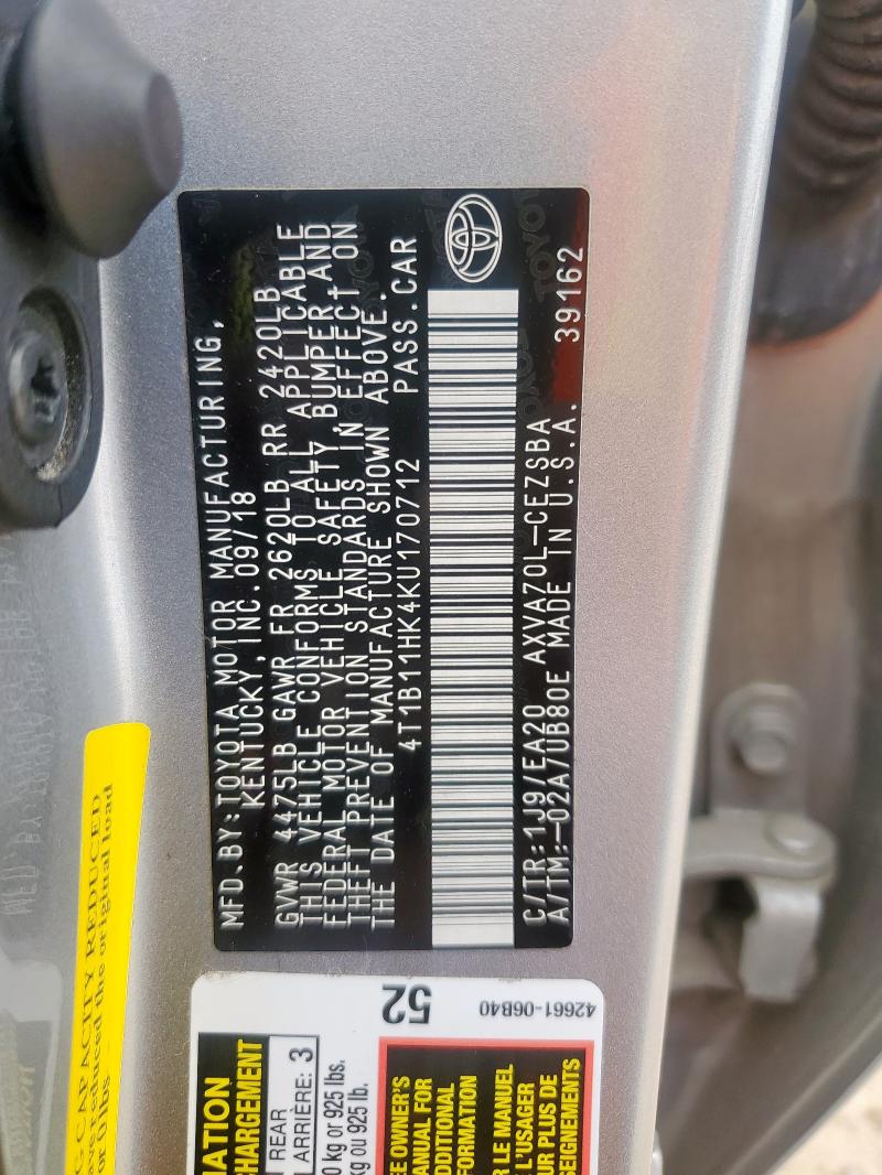 2019 TOYOTA CAMRY L - 4T1B11HK4KU170712