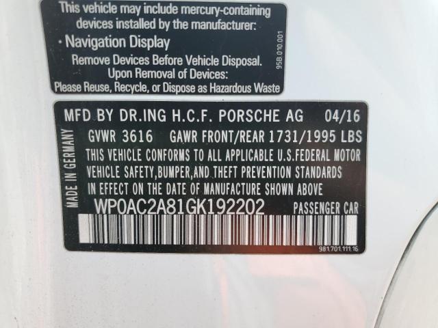 2016 PORSCHE CAYMAN GT4 WP0AC2A81GK192202