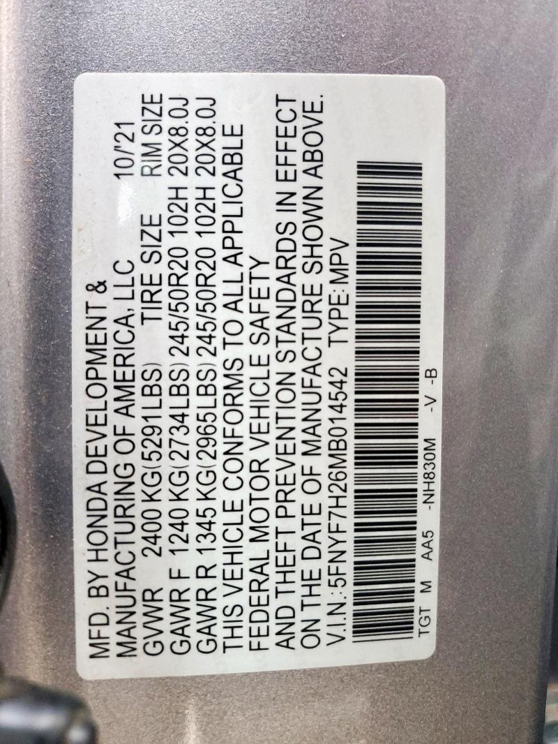 2021 HONDA PASSPORT S 5FNYF7H26MB014542