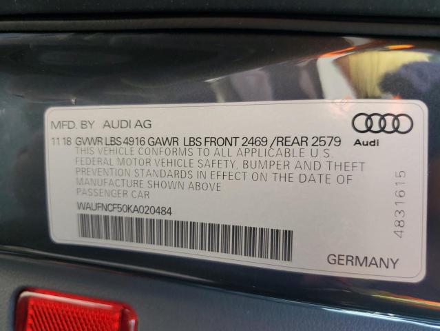 2019 AUDI A5 PRESTIG WAUFNCF50KA020484