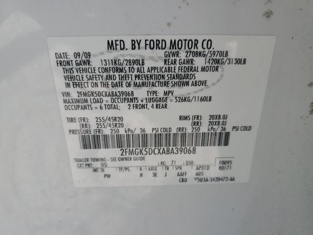 2FMGK5DCXABA39068 2010 FORD FLEX