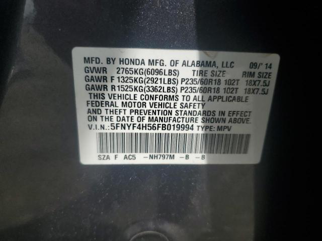 2015 HONDA PILOT EXL - 5FNYF4H56FB019994
