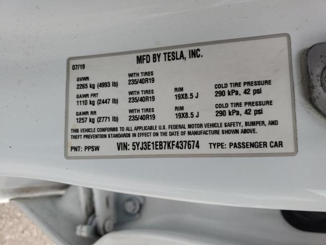 2019 TESLA MODEL 3 - 5YJ3E1EB7KF437674