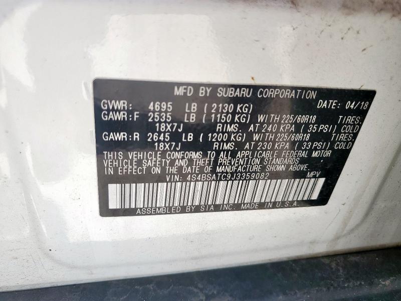 2018 SUBARU OUTBACK TO - 4S4BSATC9J3359082