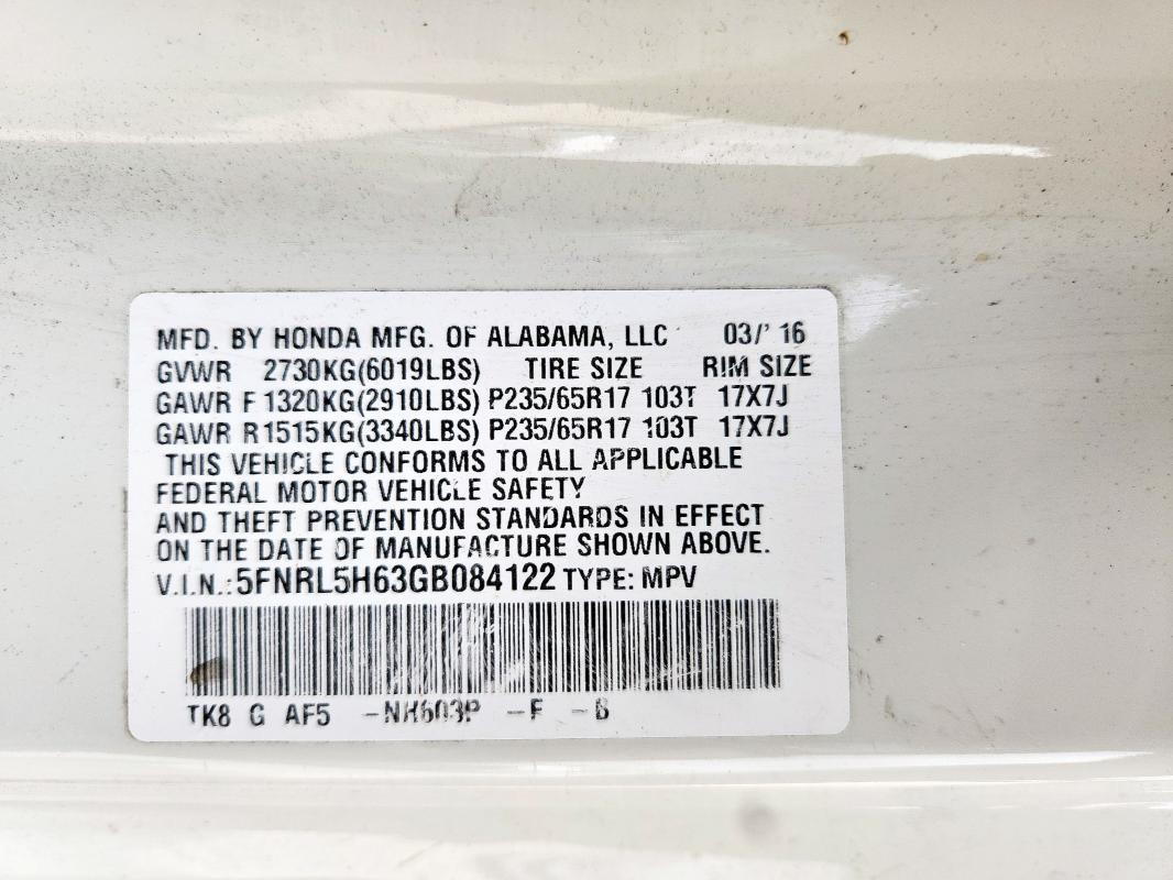 2016 HONDA ODYSSEY EX 5FNRL5H63GB084122