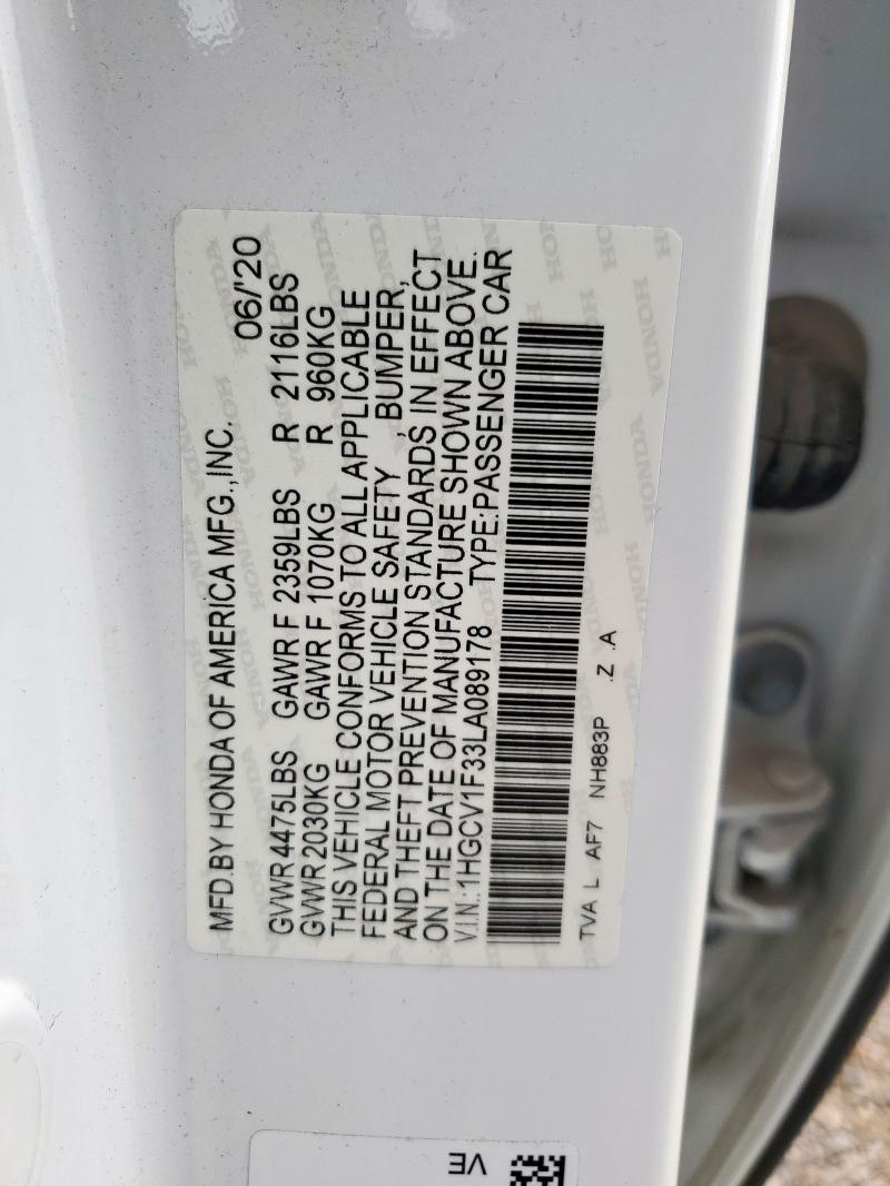 2020 HONDA ACCORD SPORT 1HGCV1F33LA089178