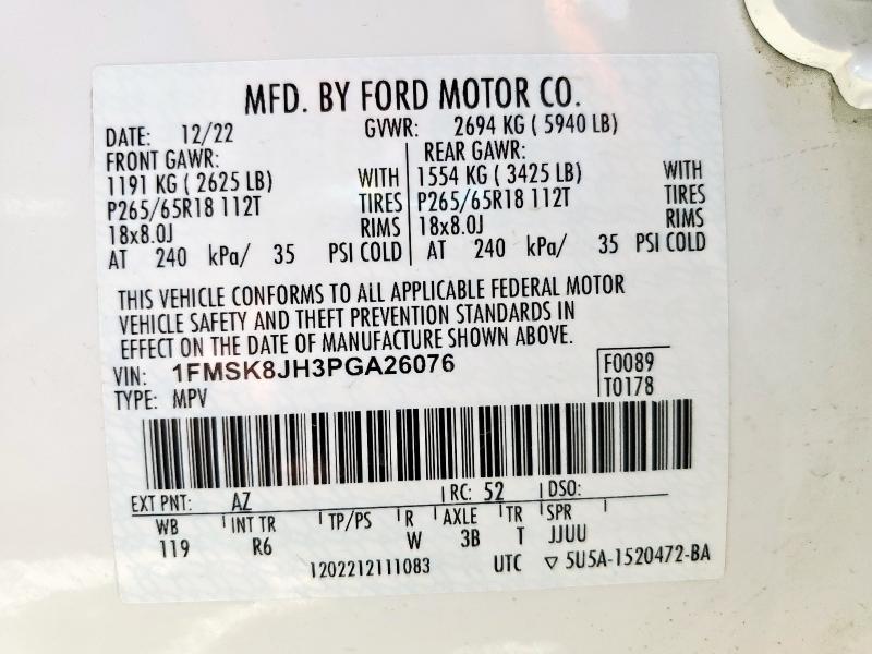 2023 FORD EXPLORER T 1FMSK8JH3PGA26076