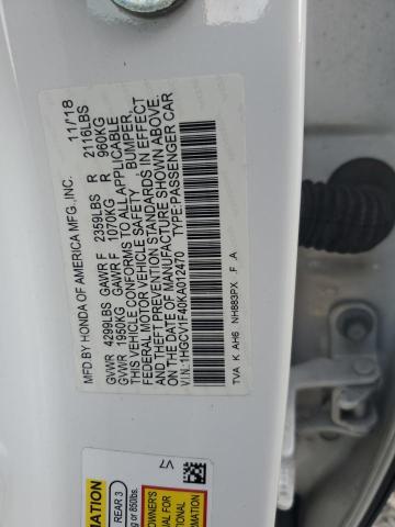 2019 HONDA ACCORD EX - 1HGCV1F40KA012470