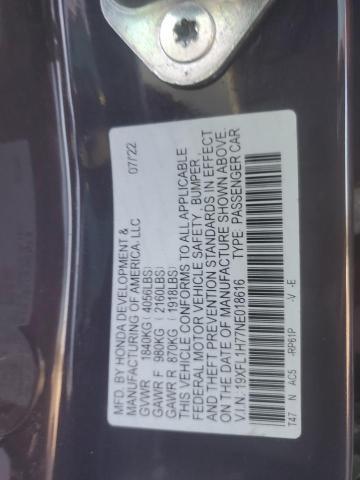 2022 HONDA CIVIC EXL 19XFL1H77NE018616