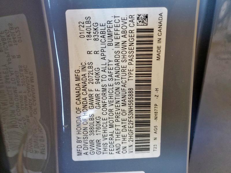 2022 HONDA CIVIC SPOR - 2HGFE2F53NH565888
