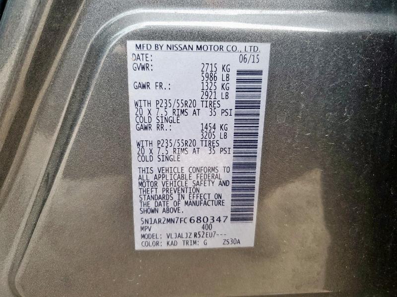 2015 NISSAN PATHFINDER - 5N1AR2MN7FC680347