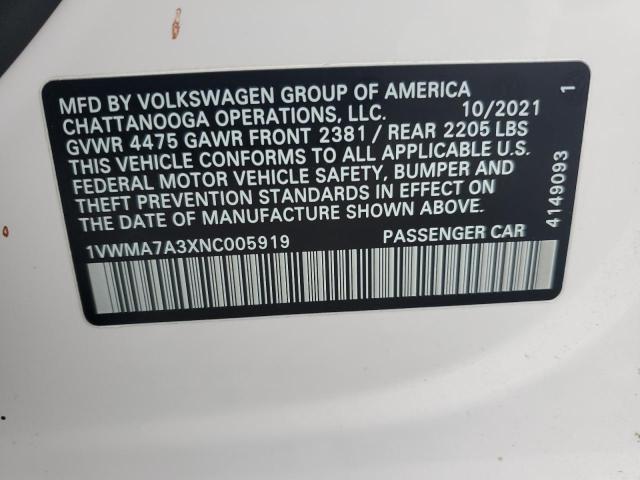 2022 VOLKSWAGEN PASSAT R-L 1VWMA7A3XNC005919
