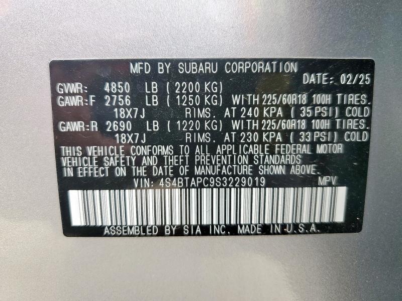 2025 SUBARU OUTBACK TO 4S4BTAPC9S3229019