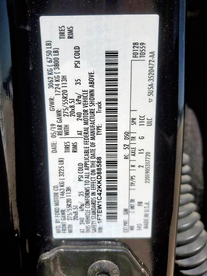 2019 FORD F150 SUPER - 1FTEW1C42KKD88588