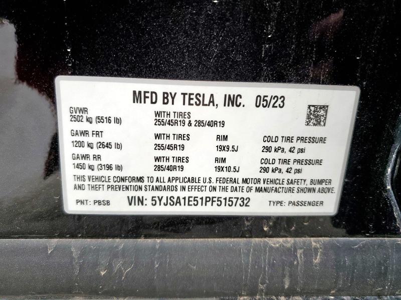 2023 TESLA MODEL S 5YJSA1E51PF515732
