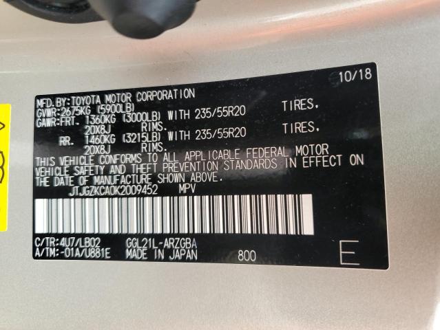 2019 LEXUS RX 350 L JTJGZKCA0K2009452