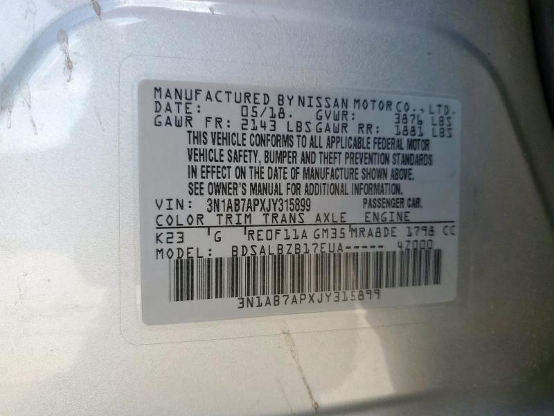 2018 NISSAN SENTRA S - 3N1AB7APXJY315899