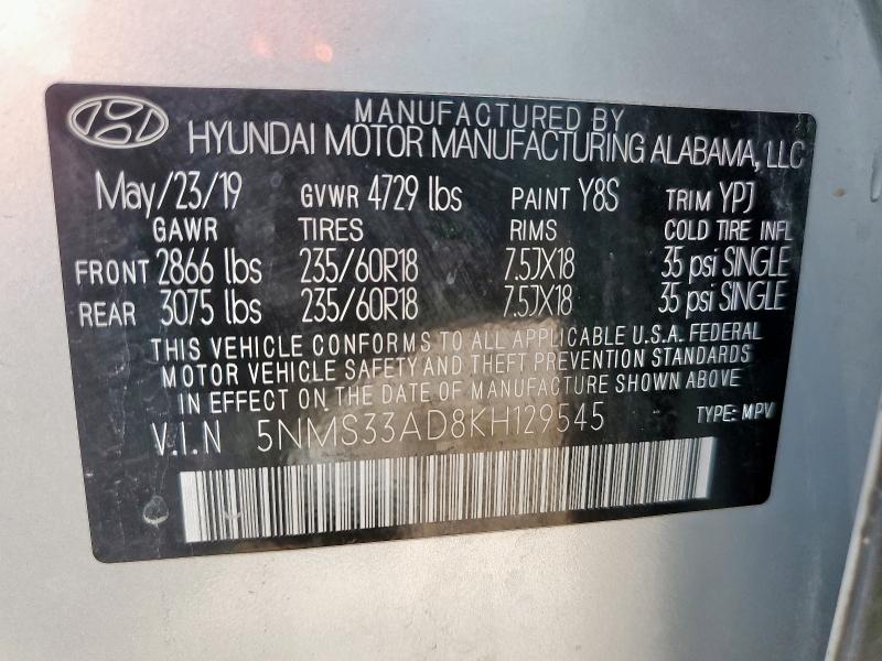 2019 HYUNDAI SANTA FE S - 5NMS33AD8KH129545