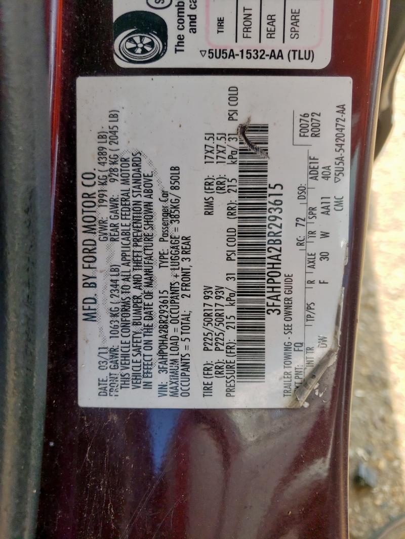 2011 FORD FUSION SE - 3FAHP0HA2BR293615