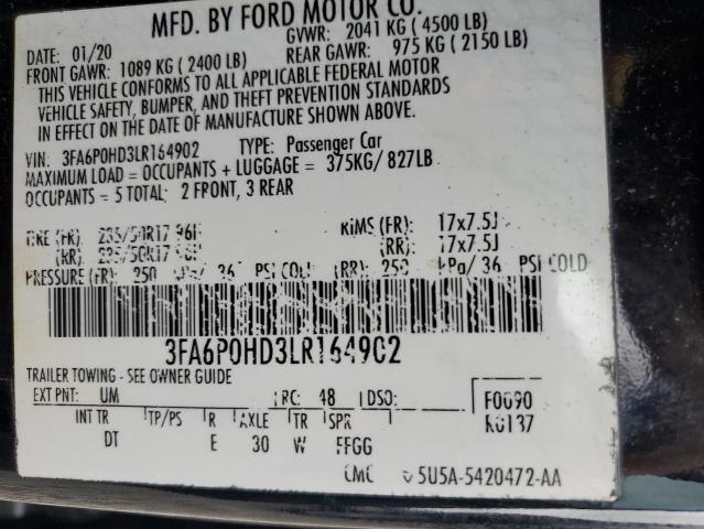 2020 FORD FUSION SE - 3FA6P0HD3LR164902