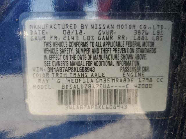 2019 NISSAN SENTRA S 3N1AB7AP8KL608943