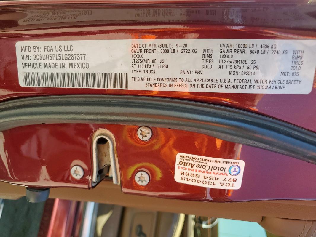 2020 RAM 2500 LONGH 3C6UR5PL5LG287377